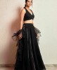 Black Crop Top Set with Dupatta in Organza