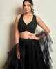 Black Crop Top Set with Dupatta in Organza