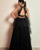 Black Crop Top Set with Dupatta in Organza