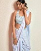 Light Blue Crop Top Set in Satin Silk