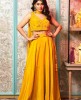 Mustard Yellow color Crop Top Set with matching Dupatta in Silk