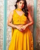 Mustard Yellow color Crop Top Set with matching Dupatta in Silk