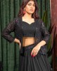 Black Crop Top set in Georgette with Sequins Jacket