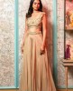 Warm Beige color Crop Top and Sharara with matching Dupatta in Chinnon