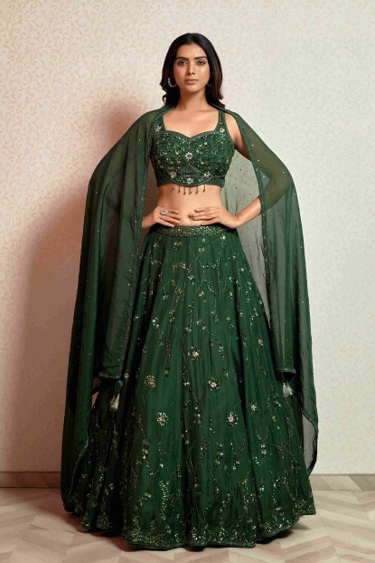 Heavy Crop Top Set in Dark Green color