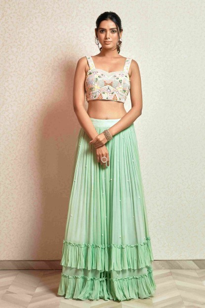 Crop Top with Skirt in Mint Green color