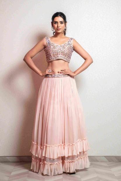 Crop Top with Skirt in Light Peach color