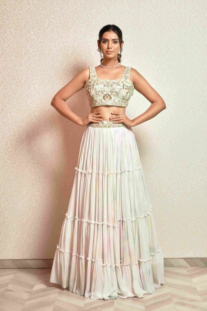 Heavy Crop Top with Simple Skirt in Georgette