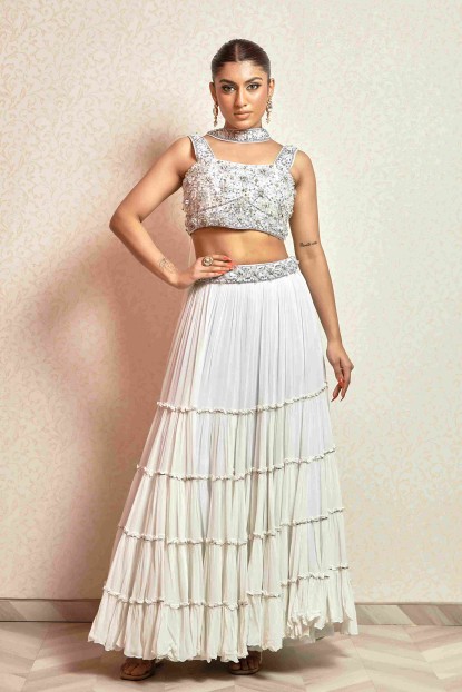 Heavy Crop Top set with Dupatta in White