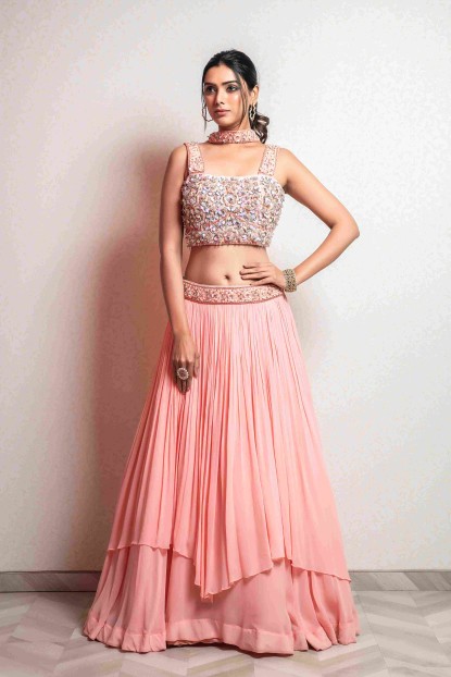 Heavy Crop Top with Simple Skirt and Dupatta in Peach color
