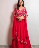 Red Silk Crop Top Set with Dupatta