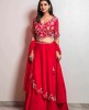 Red Silk Crop Top Set with Dupatta