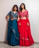 Red Silk Crop Top Set with Dupatta