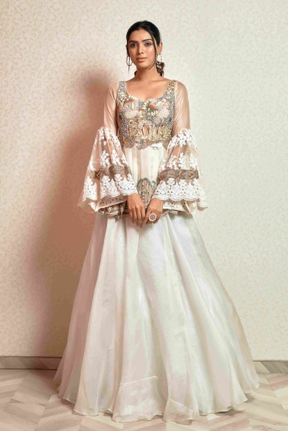 Ivory Peplum Style Top with Skirt in Tissue