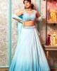 Blue and Light Blue Ombre Crop Top Set in Silk