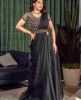 Black Crop Top set in Georgette with Dupatta and Belt