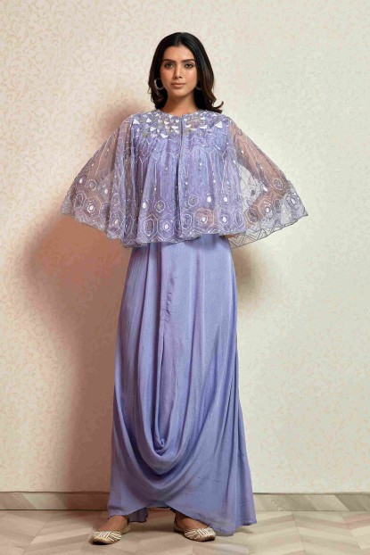 Poncho Style Gown in Lilac color