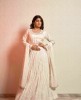 Ivory color Anarkali Suit in Dola Silk with Chiffon Dupatta