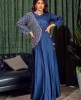 Dark Blue Jacket style Gown in Dola Silk