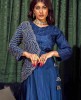 Dark Blue Jacket style Gown in Dola Silk