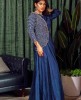 Dark Blue Jacket style Gown in Dola Silk