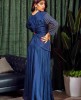 Dark Blue Jacket style Gown in Dola Silk