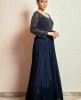 Dark Blue heavy work Gown in Chinnon