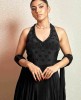 Black Party wear Gown in Satin Silk