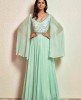 Sea Green Gown with Flarred Sleeves