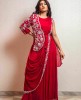 Elegant Jacket style Gown with Attached Dupatta in Red