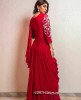 Elegant Jacket style Gown with Attached Dupatta in Red
