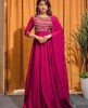 Fuchsia Pink Gown in Dola Silk with Chiffon Dupatta