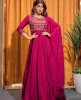 Fuchsia Pink Gown in Dola Silk with Chiffon Dupatta