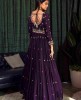 Dark Purple Heavy Embroidered gown in Pure Chinnon
