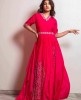 Bright Pink Gown with minimal work details and Dupatta