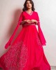 Bright Pink Gown with minimal work details and Dupatta
