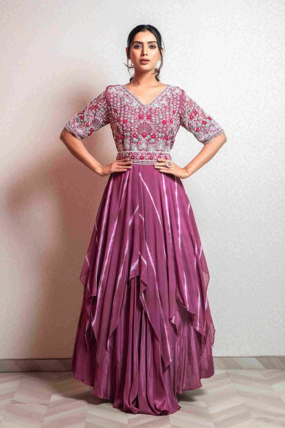 Onion Pink Gown in Shibori Print