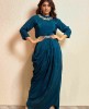 Dark Blue Party wear Gown in Silk with heavy Belt