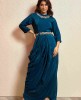 Dark Blue Party wear Gown in Silk with heavy Belt