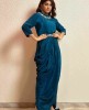 Dark Blue Party wear Gown in Silk with heavy Belt
