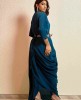 Dark Blue Party wear Gown in Silk with heavy Belt