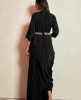 Black Straight Gown with Heavy Belt