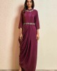 Plum Party wear Gown in Silk with heavy Belt