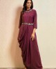 Plum Party wear Gown in Silk with heavy Belt