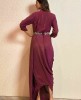 Plum Party wear Gown in Silk with heavy Belt