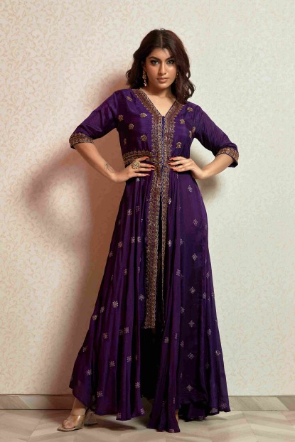 Indo-western Dress in Purple with Zardosi Work