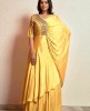 Yellow Gown with unique Sleeves in Satin Silk