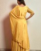 Yellow Gown with unique Sleeves in Satin Silk