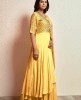 Yellow Gown with unique Sleeves in Satin Silk