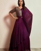 Plum Gown with unique Sleeves in Satin Silk